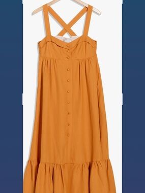 Sandro Orange Cross-Back Dress with Button Front